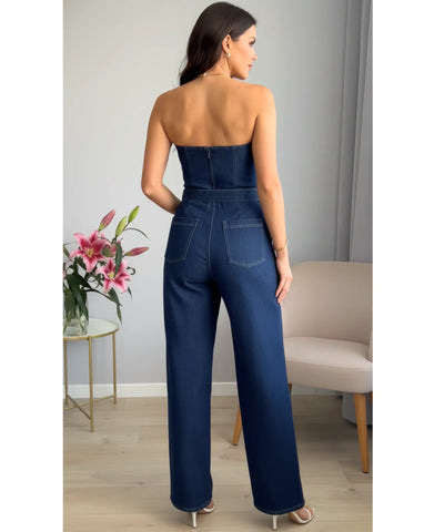 Macacão Jeans Tomara Que Caia Feminino com Cinto Casual | Aurora
