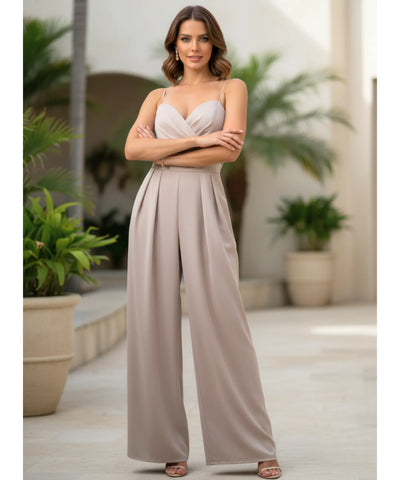 Macacão Longo Feminino Alfaiataria Alças Finas Elegante | Perla