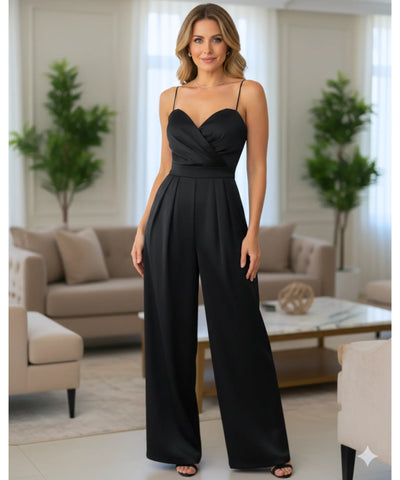 Macacão Longo Feminino Alfaiataria Alças Finas Elegante | Perla