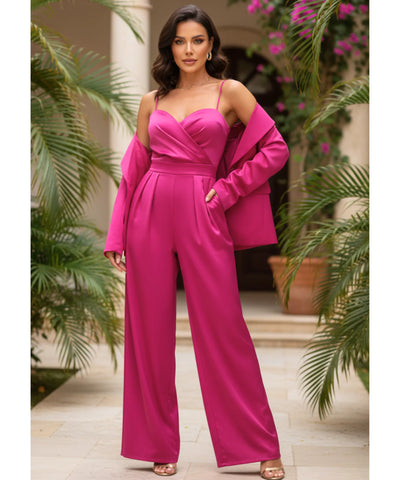 Macacão Longo Feminino Alfaiataria Alças Finas Elegante | Perla