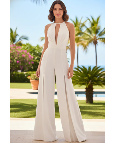 Macacão Branco Feminino Elegante com Bordado nas Costas | Loli