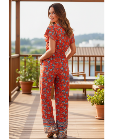 Macacão Longo Feminino Estampado Floral Pantalona Boho | Lina