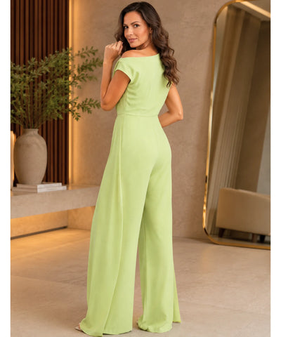 Comprar macacão pantalona feminino chiffon perna larga verde limão em promoção Anellimn