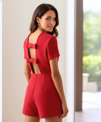 Comprar macaquinho feminino alfaiataria manga curta vermelho com laços decorativos bolsos frontais zíper em promoção ZARA
