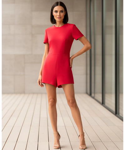 Macaquinho Feminino Alfaiataria Com Laços E Bolsos Vermelho | Lili