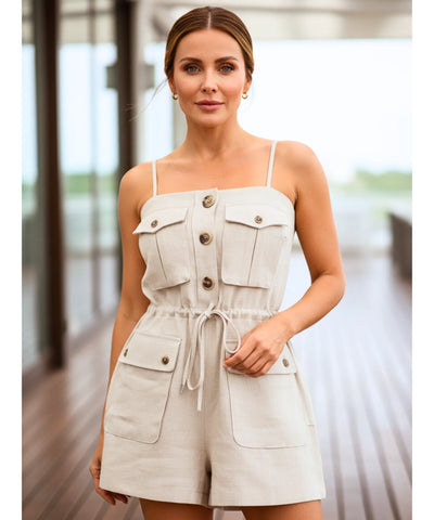 Comprar macaquinho feminino branco bolsos funcionais cinto amarrado cargo casual em promoção ZARA
