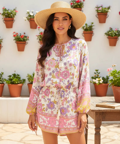 Macaquinho Feminino Estampado Floral Manga Longa Casual | Lolo