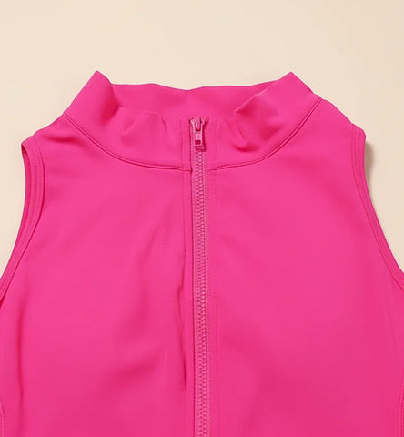 Comprar macaquinho fitness feminino frente única zíper costas nadador franzido bumbum barato ANELLIMN