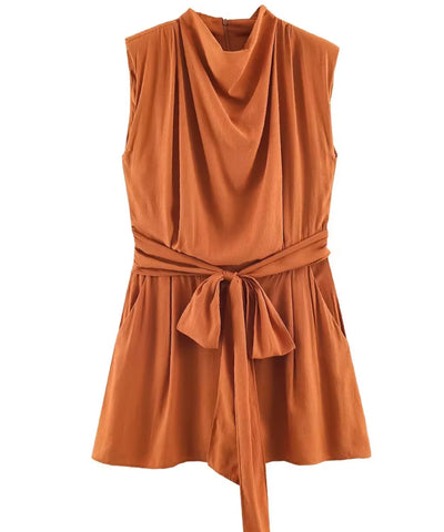 Comprar macaquinho gola alta feminino laranja sem manga barato Anellimn
