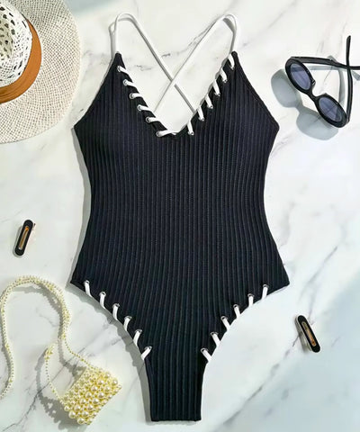 Maiô Feminino Elegante Canelado com Ilhós Alças Cruzadas | Timor