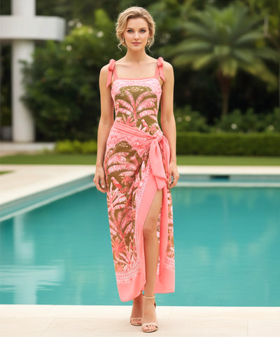 Comprar maiô estampado tropical feminino com saída de praia em poliamida para resort e piscina barato em promoção