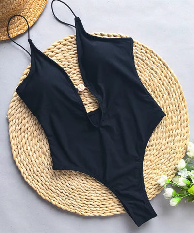 Maiô Feminino Fio Dental Cavado Decote Preto Verão | Trimis