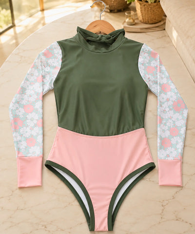 Comprar Maiô manga longa surf cavado floral; gola alta.