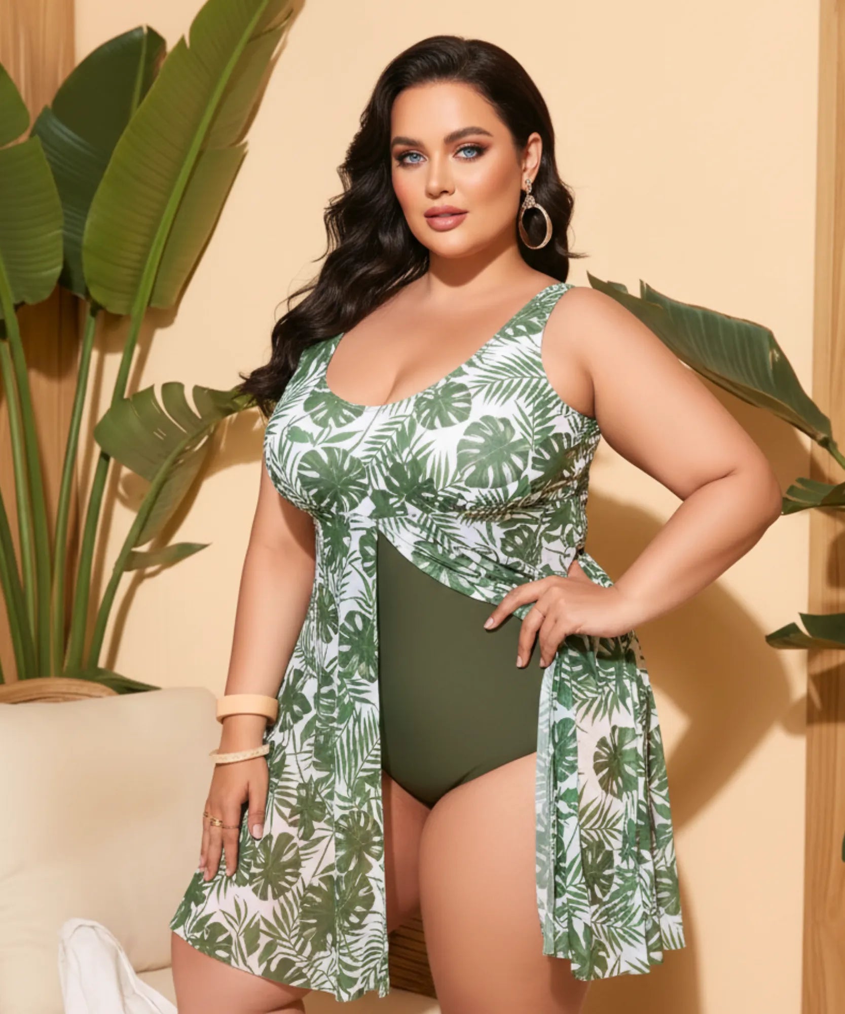 Comprar maiô plus size estampado floral modelador com bojo tecido premium praia piscina natação barato promoção ANELLIMN

