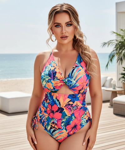 Comprar maiô plus size feminino floral tropical modelador com babados confortável para piscina praia natação barato promoção ANELLIMN

