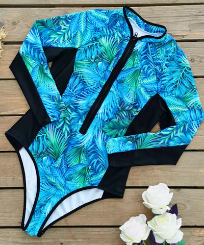 Maiô Plus Size Manga Longa Zíper Estampado Premium | Ocean