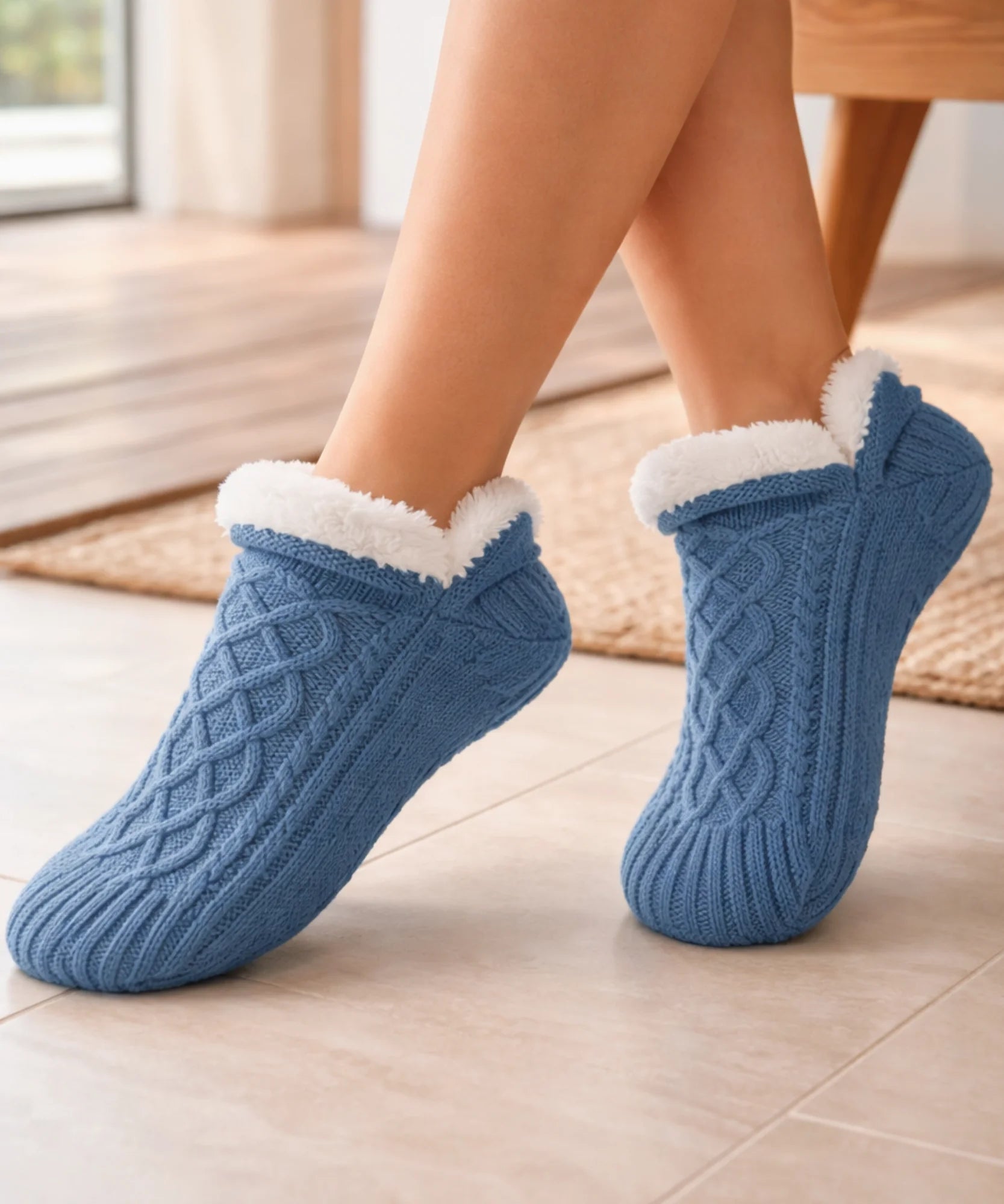 Comprar meia antiderrapante feminina tricot forro pelúcia térmica grossa inverno barato ANELLIMN 