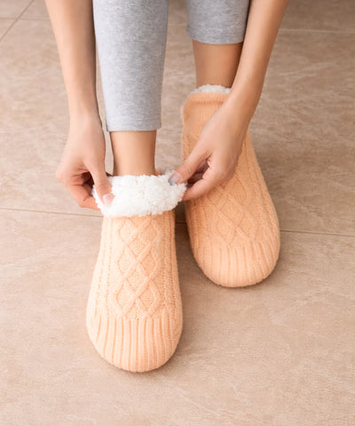  Comprar meia antiderrapante feminina tricot forro pelúcia térmica grossa inverno barato ANELLIMN 