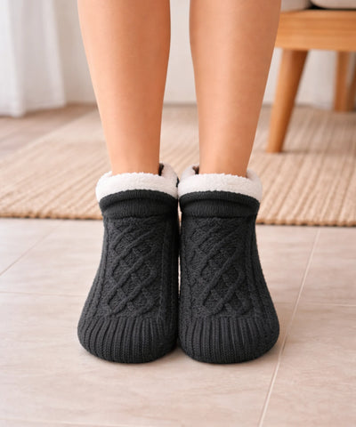  Comprar meia antiderrapante feminina tricot forro pelúcia térmica grossa inverno barato ANELLIMN 
