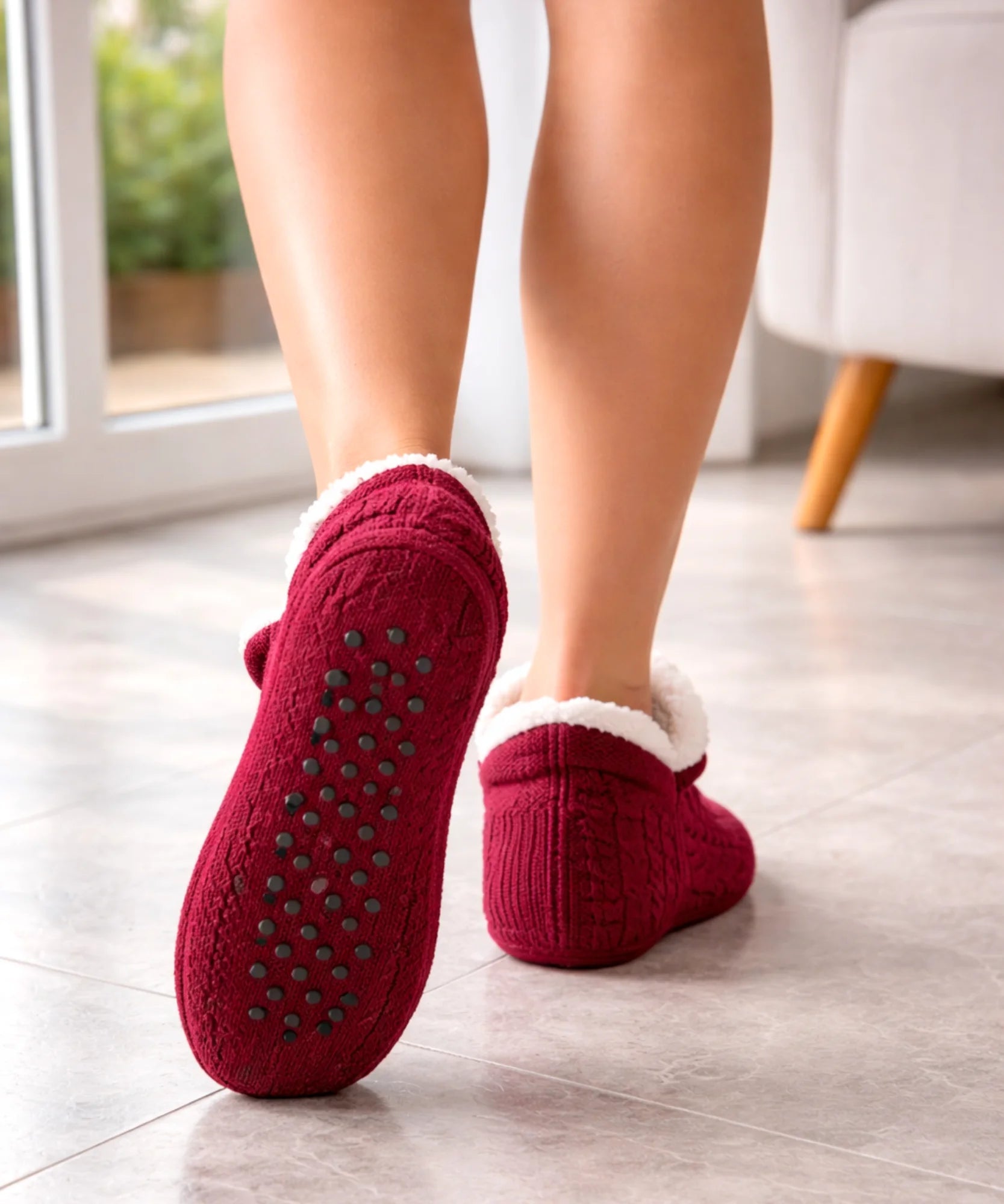  Comprar meia antiderrapante feminina tricot forro pelúcia térmica grossa inverno barato ANELLIMN 