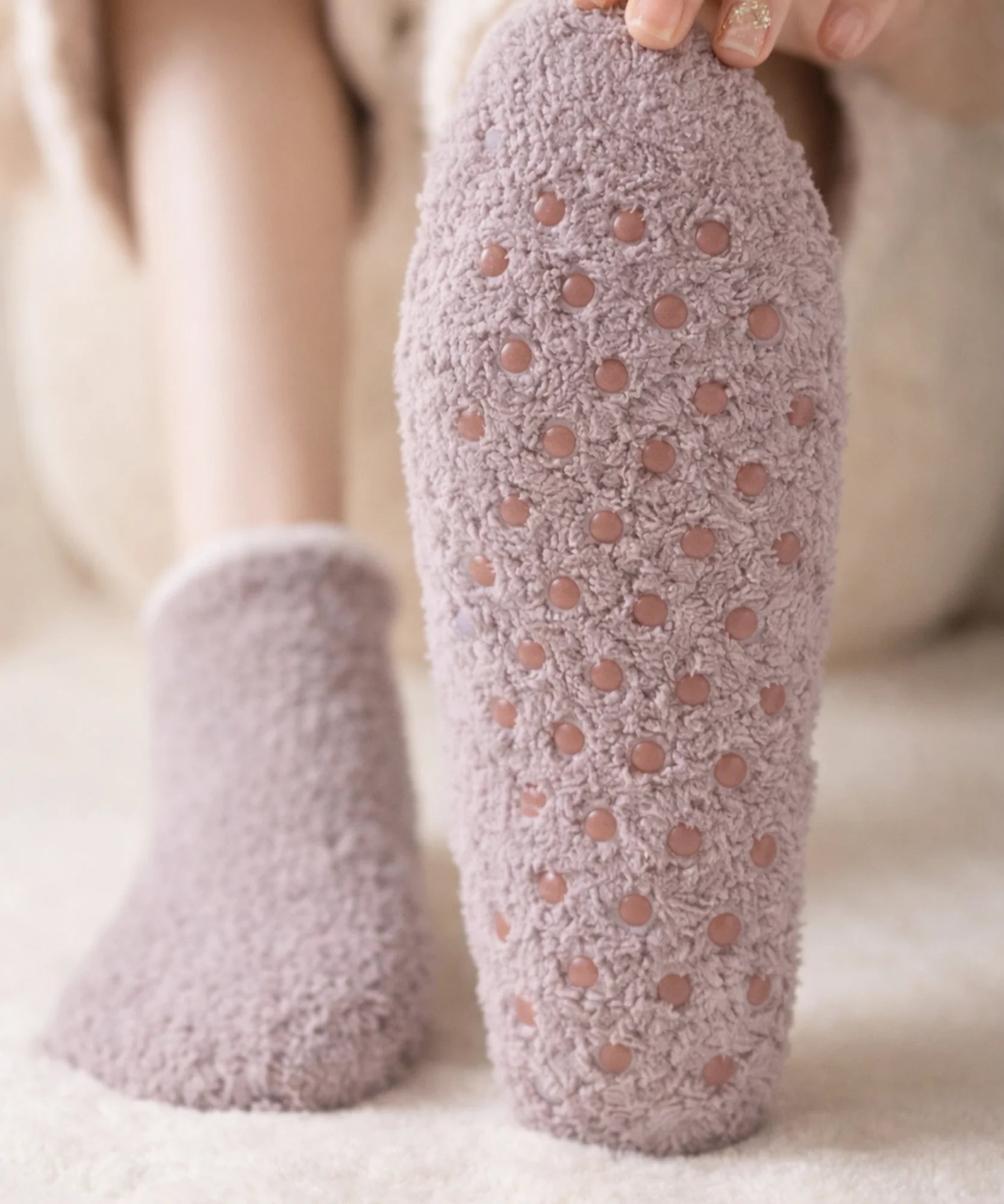 Comprar Meia Antiderrapante Peluciada Térmica Feminina Confortável Segura Casa Inverno barato