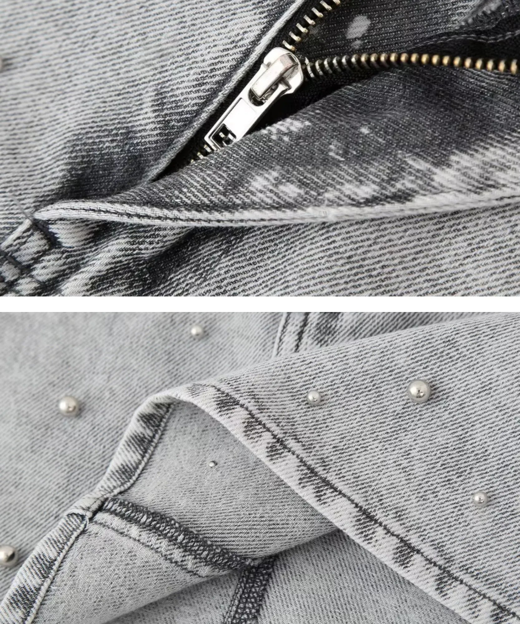 Comprar mini saia jeans feminina pedrarias cintura alta cinza barato Anellimn