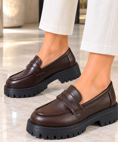 Comprar mocassim tratorado feminino marrom sola alta em promoção Anellimn