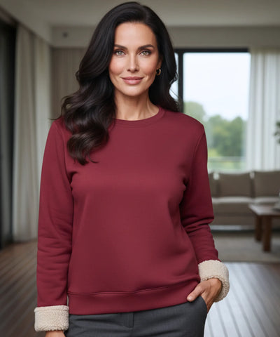 Comprar moletom feminino grosso com forro flanelado roxo casual térmico confortável para inverno em promoção ANELLIMN