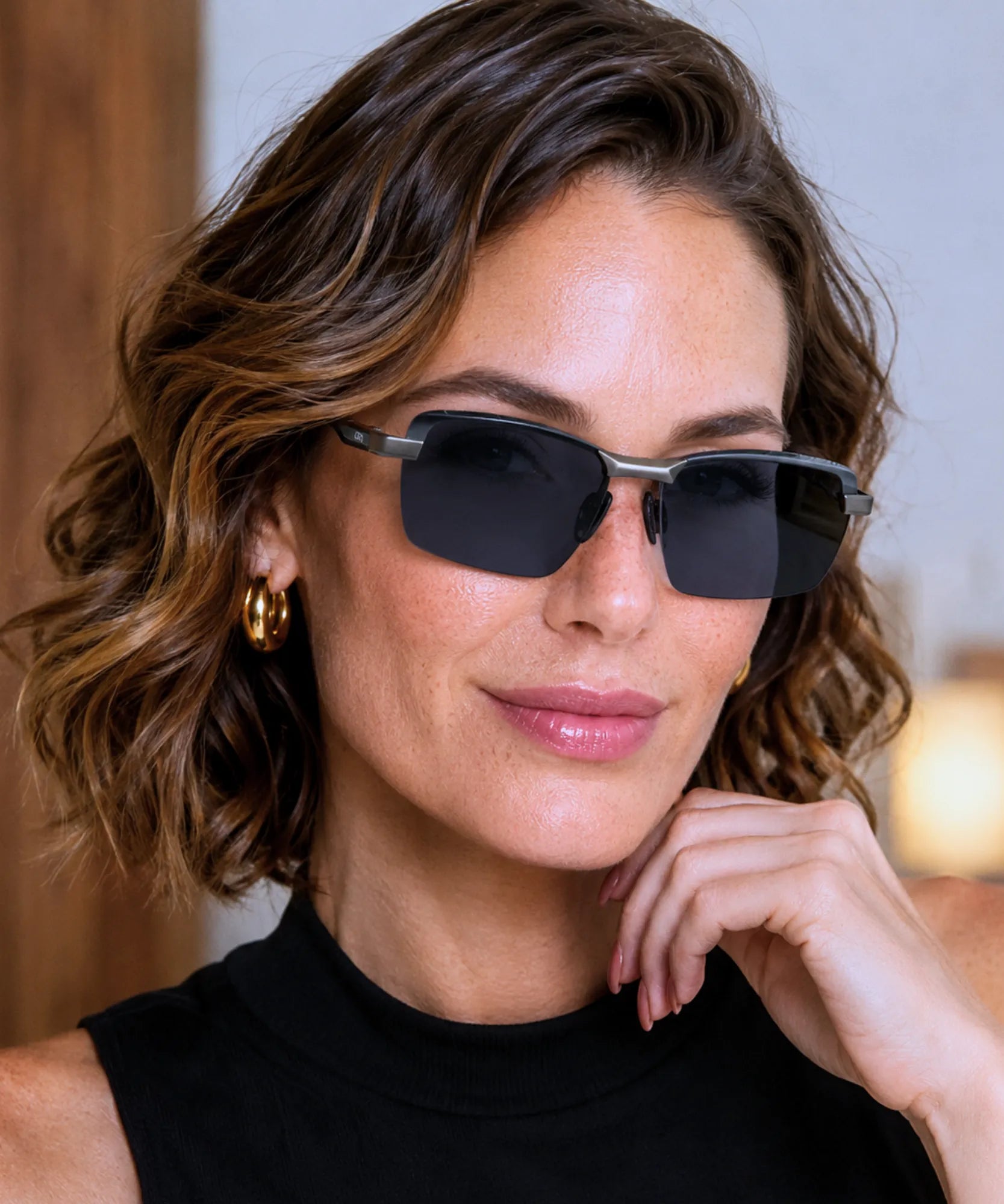 Comprar óculos de sol esportivo feminino preto condução em promoção Anellimn