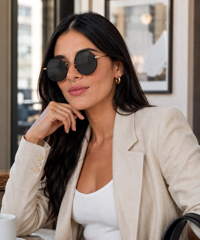 Comprar óculos de sol feminino redondo preto estilo retrô em promoção Anellimn