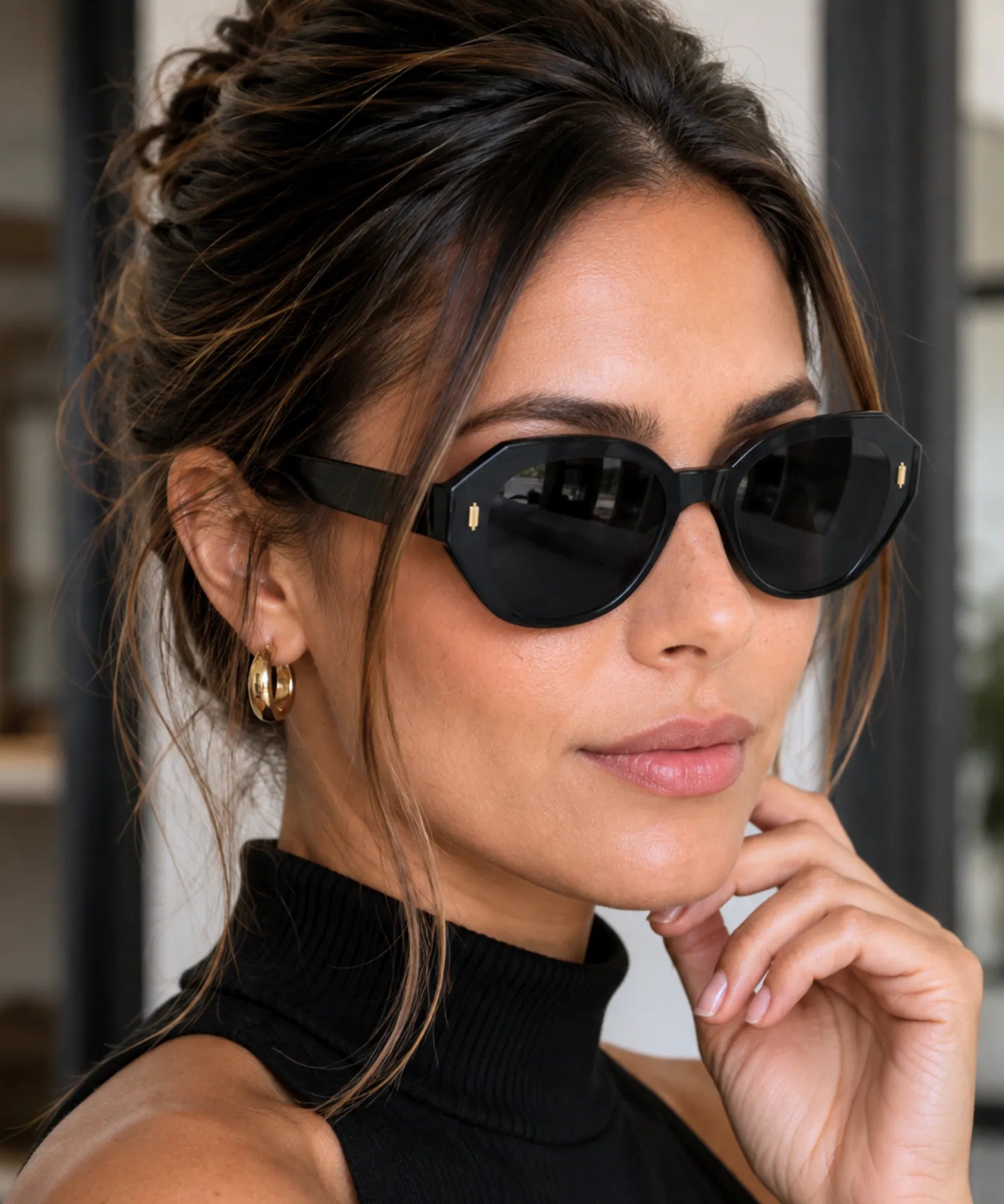 Comprar óculos de sol gatinho feminino preto elegante em promoção Anellimn