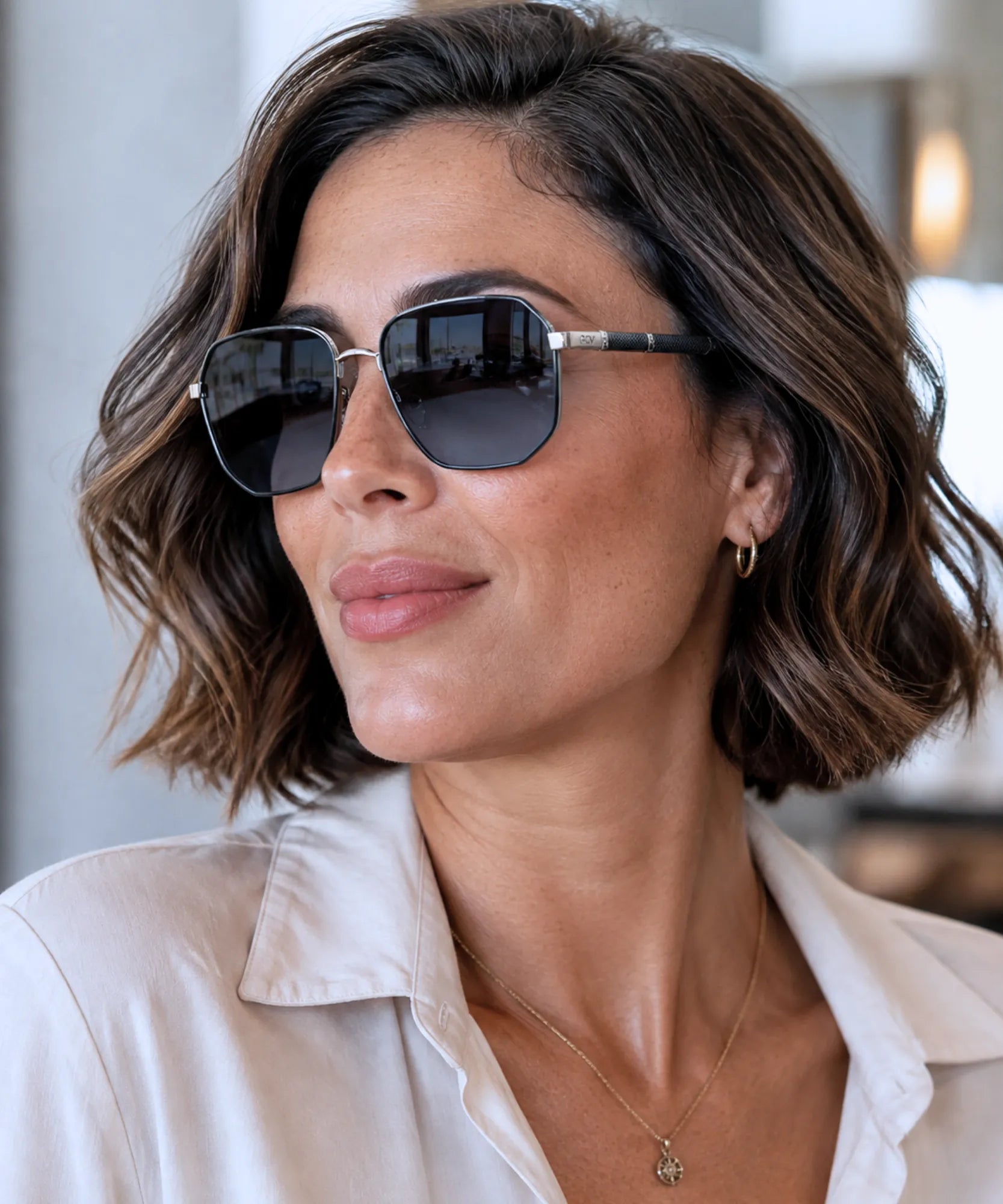 Comprar óculos de sol quadrado feminino azul casual em promoção Anellimn