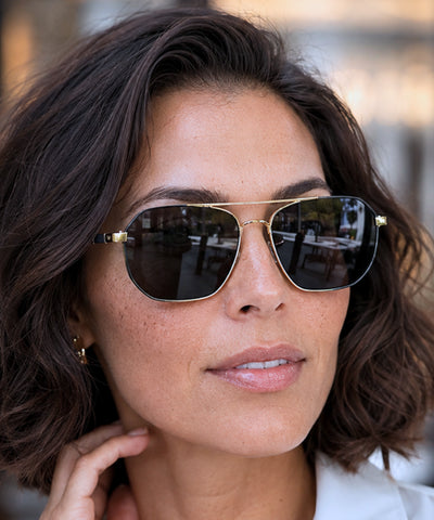 Comprar óculos de sol quadrado feminino dourado condução em promoção Anellimn