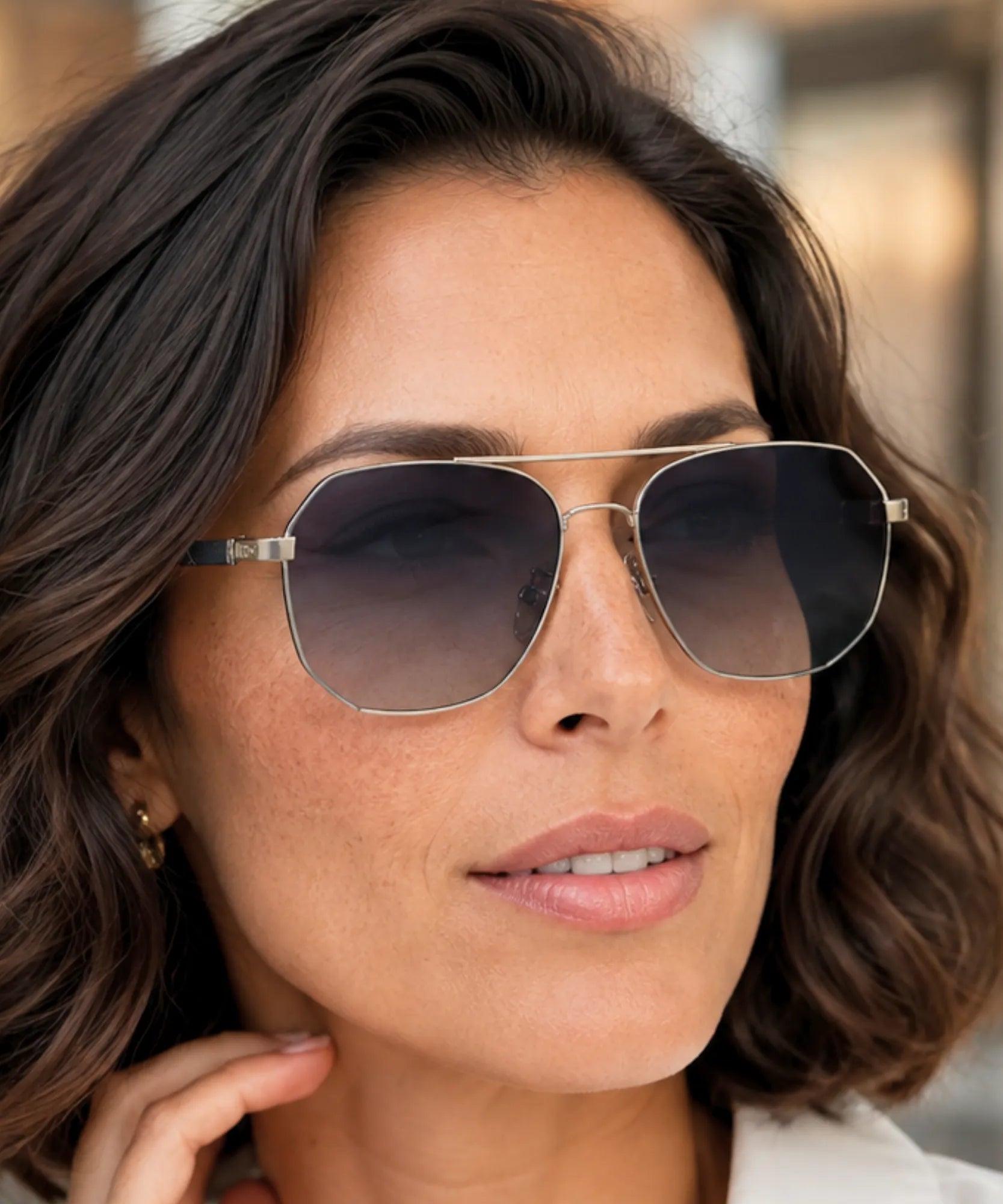 Comprar óculos de sol quadrado feminino prata elegante em promoção Anellimn