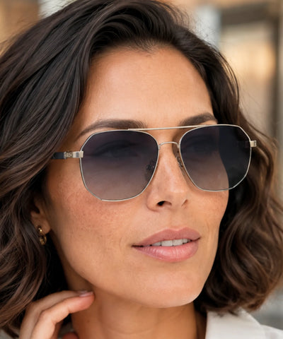 Comprar óculos de sol quadrado feminino prata elegante em promoção Anellimn