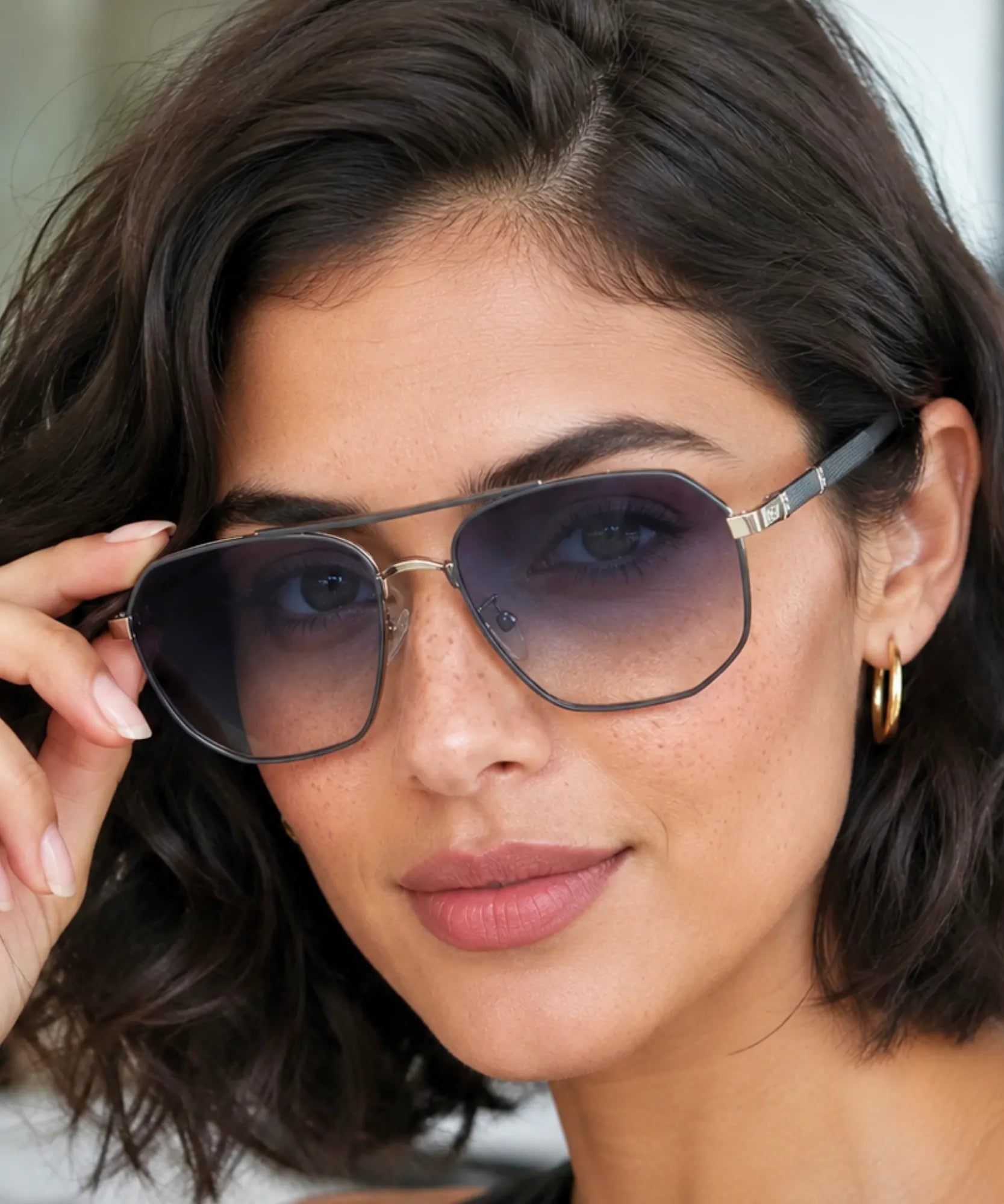 Comprar óculos de sol quadrado feminino preto elegante em promoção Anellimn
