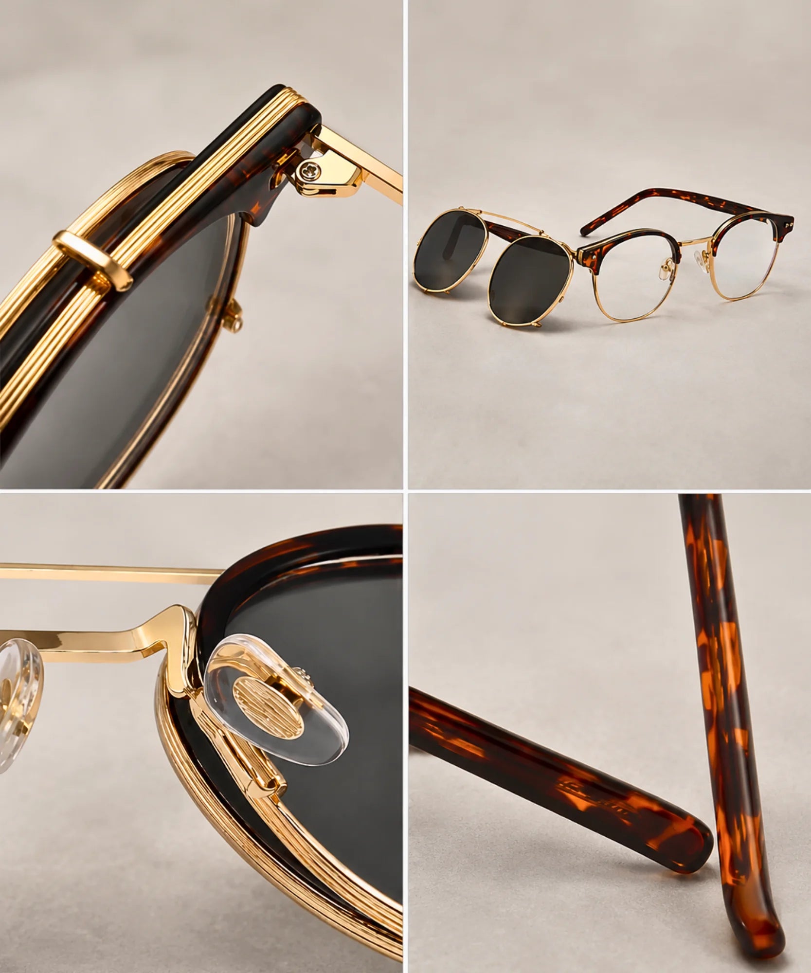 Comprar óculos de sol redondo polarizado clip on removível UV400 armação acetato metal vintage unissex barato em promoção