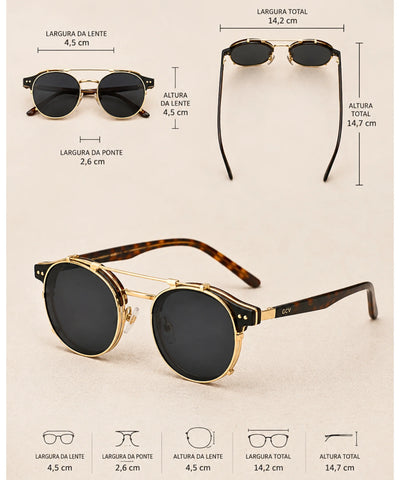 Comprar óculos de sol redondo polarizado clip on removível UV400 armação acetato metal vintage unissex barato em promoção