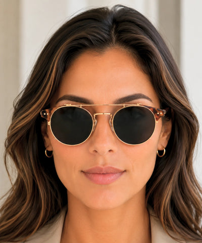 Comprar óculos de sol redondo polarizado clip on removível UV400 armação acetato metal vintage unissex barato em promoção