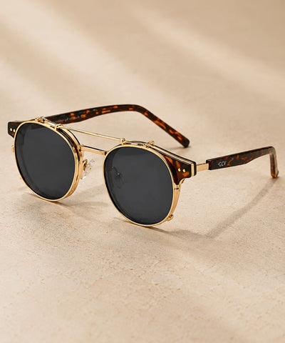 Comprar óculos de sol redondo polarizado clip on removível UV400 armação acetato metal vintage unissex barato em promoção