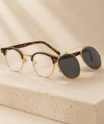 Comprar óculos de sol redondo polarizado clip on removível UV400 armação acetato metal vintage unissex barato em promoção