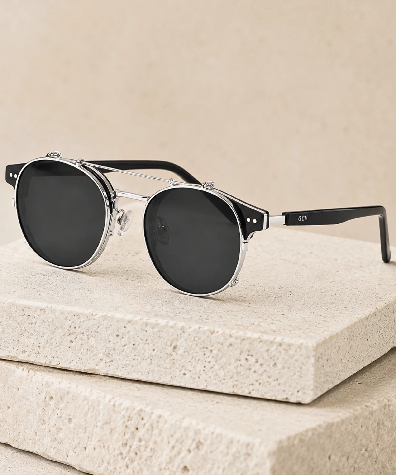 Comprar óculos de sol redondo polarizado clip on removível UV400 armação acetato metal vintage unissex barato em promoção