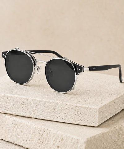 Comprar óculos de sol redondo polarizado clip on removível UV400 armação acetato metal vintage unissex barato em promoção