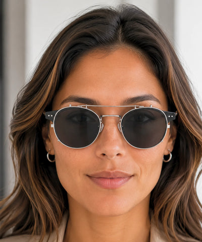 Comprar óculos de sol redondo polarizado clip on removível UV400 armação acetato metal vintage unissex barato em promoção