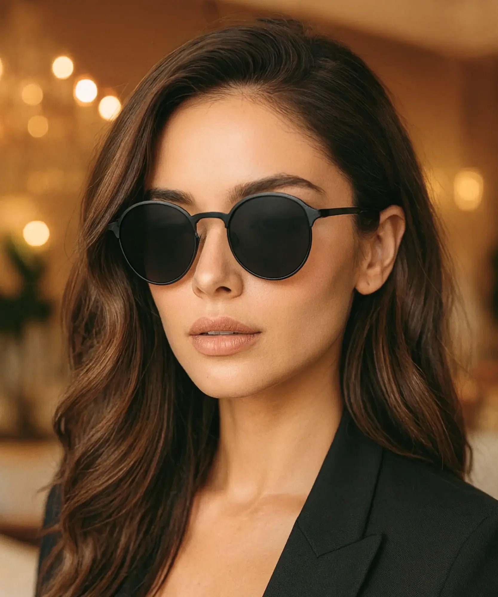  Comprar óculos de sol feminino redondo polarizado aço inoxidável premium UV400 proteção elegância barato promoção frete grátis ANELLIMN
