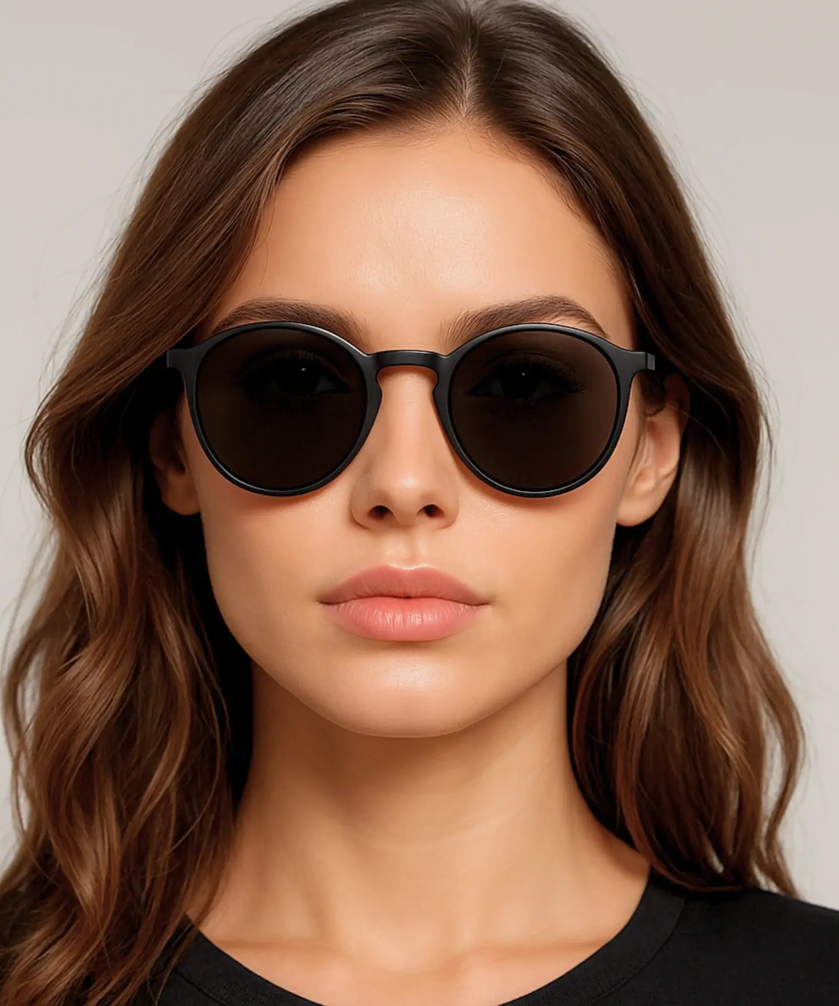 Comprar óculos de sol feminino redondo polarizado aço inoxidável premium UV400 proteção elegância barato promoção frete grátis ANELLIMN