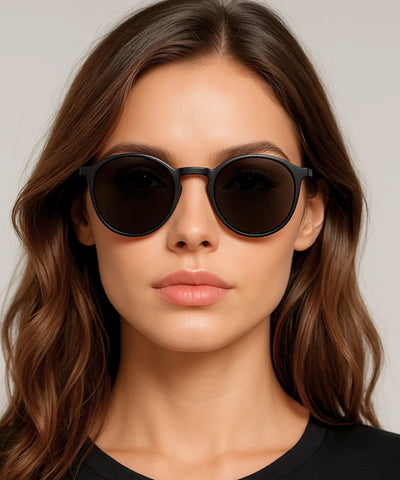  Comprar óculos de sol feminino redondo polarizado aço inoxidável premium UV400 proteção elegância barato promoção frete grátis ANELLIMN