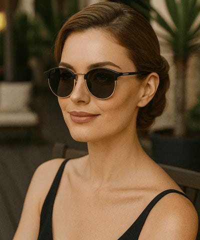  Comprar óculos de sol feminino redondo polarizado aço inoxidável premium UV400 proteção elegância barato promoção frete grátis ANELLIMN