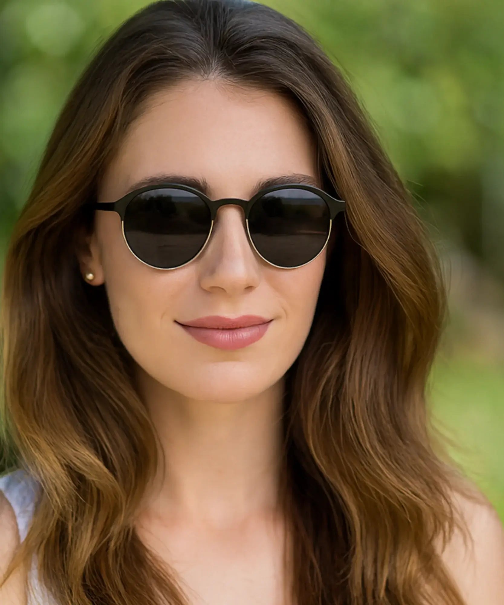  Comprar óculos de sol feminino redondo polarizado aço inoxidável premium UV400 proteção elegância barato promoção frete grátis ANELLIMN