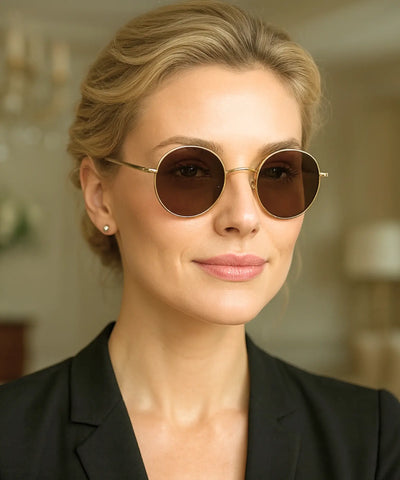 Comprar Óculos de Sol Feminino Redondo Polarizado Metal Dourado UV400 Vintage barato promoção frete grátis - ANELLIMN